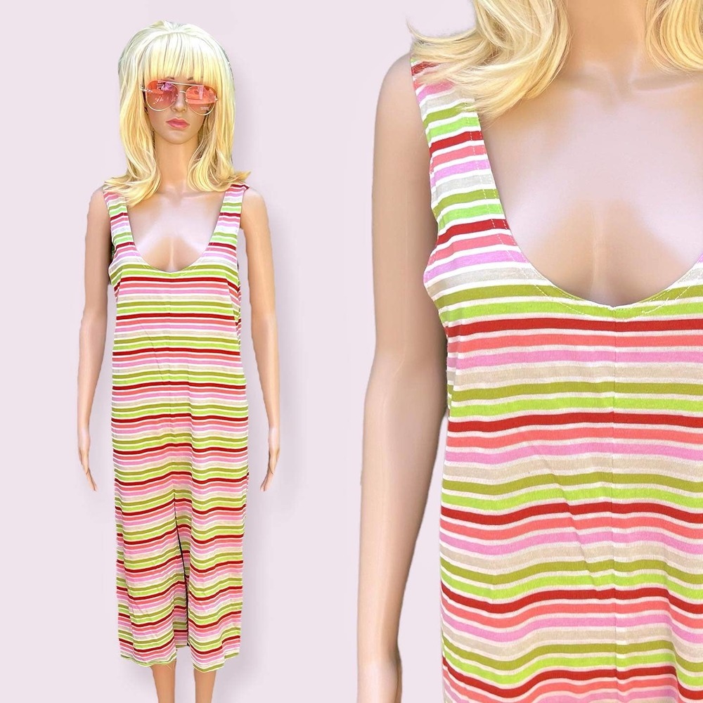 Vintage Striped Romper | Pink & Green Striped Candy Jumpsuit